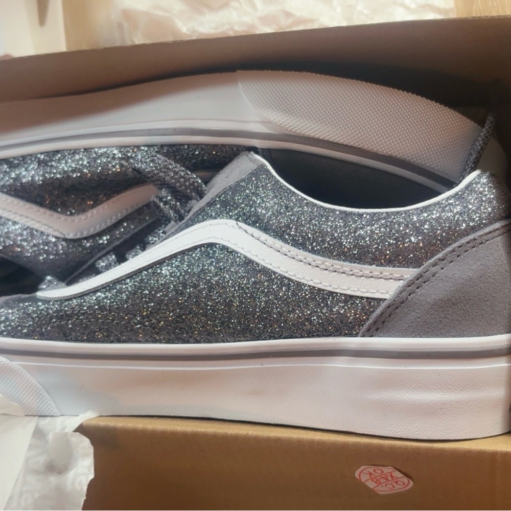 Vans Silver and White Sneakers with Shimmery Upper